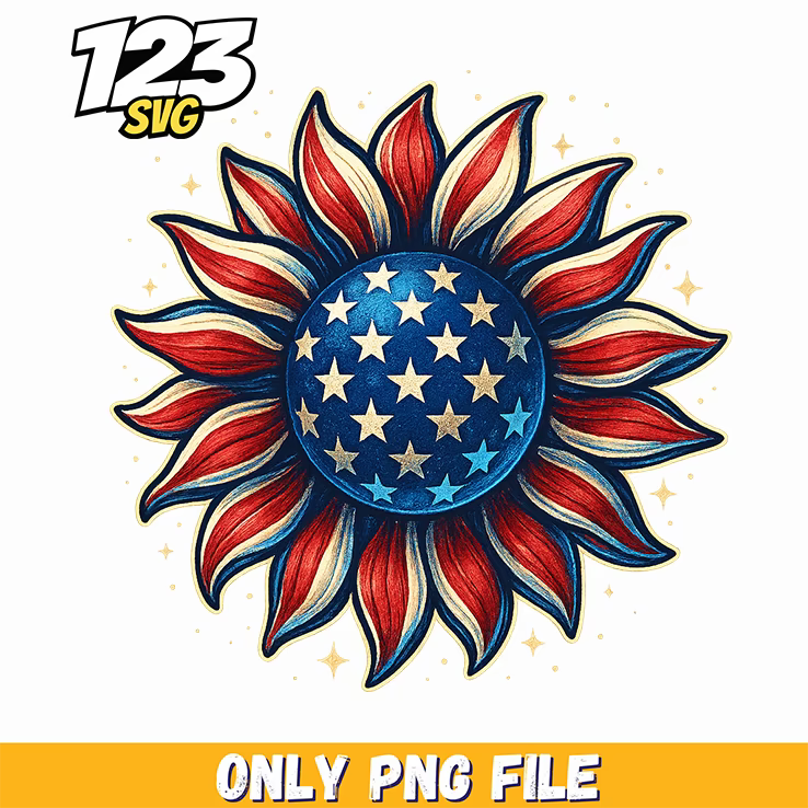 4th of july sunflower png, she loves jesus and merica too, 4th july sunflower - 123SVG Store