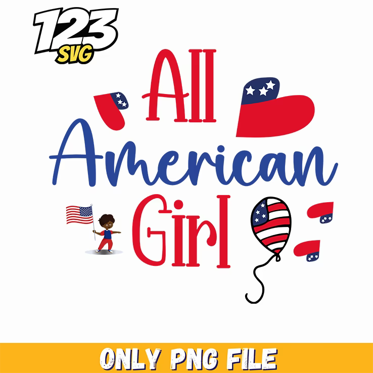 all american girl hearts flag little girl balloons png, patriotic girl little girl balloons, little girl patriotic balloons png - 123SVG Store
