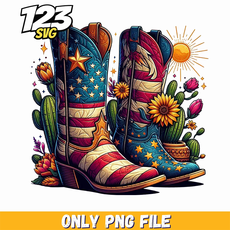 america cowboy boots patriotic western png, 4th july svg, stitch america and fireworks svg - 123SVG Store
