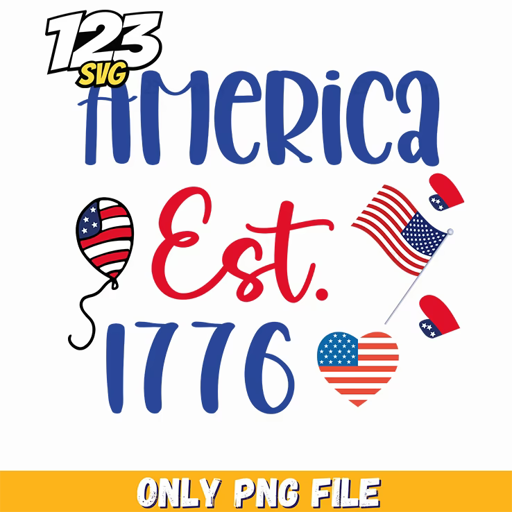america est 1776 balloons flags heart png, patriotic america balloons, balloons for america day - 123SVG Store