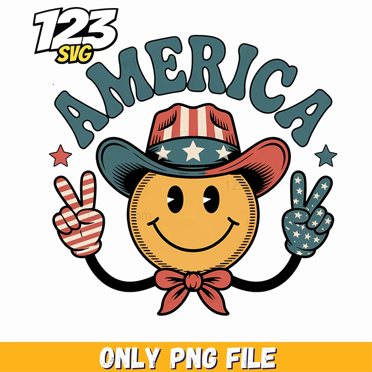 america happy smiley face cowboy png, kpop hero png, love fighter aesthetic png - 123SVG Store