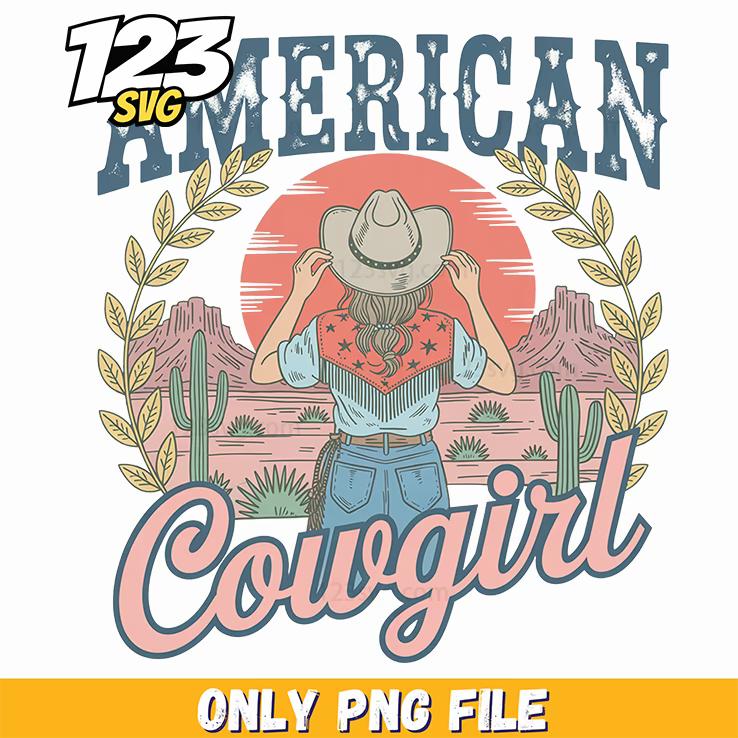 american cowgirl retro desert sunset png, vintage cowgirl png, cowgirl retro png - 123SVG Store
