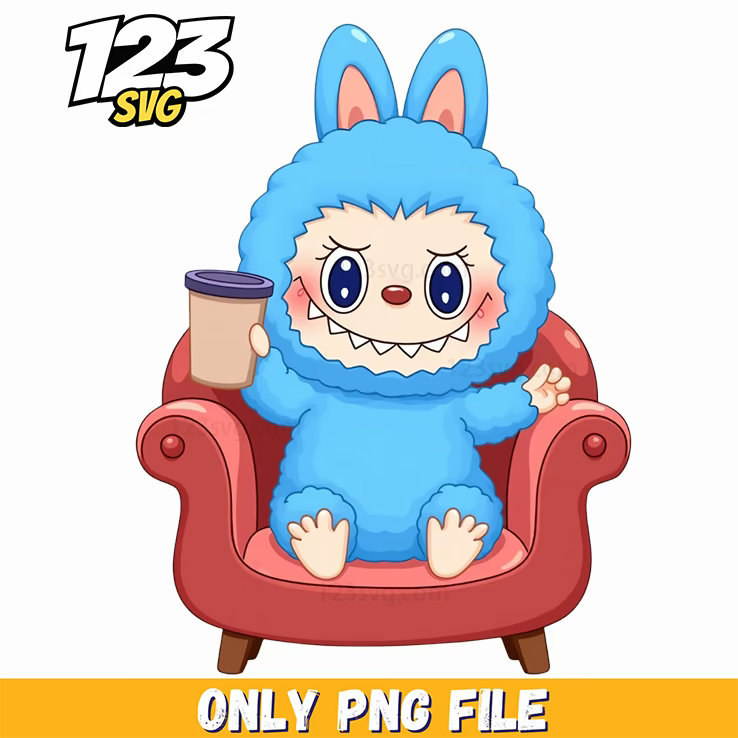 blue labubu chair png, light blue cute labubu png, labubu doll png - 123SVG Store