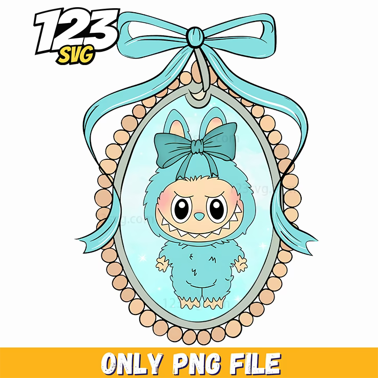 blue ribbon ornament labubu png, labubu blue ribbon ornament, labubu ribbon ornament - 123SVG Store