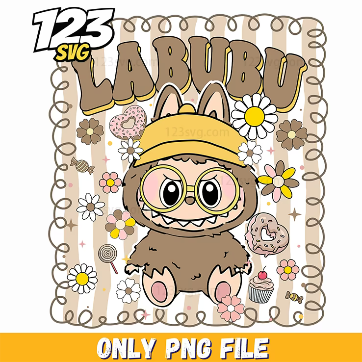 brown floral labubu art png, labubu art png, labubu art prints - 123SVG Store