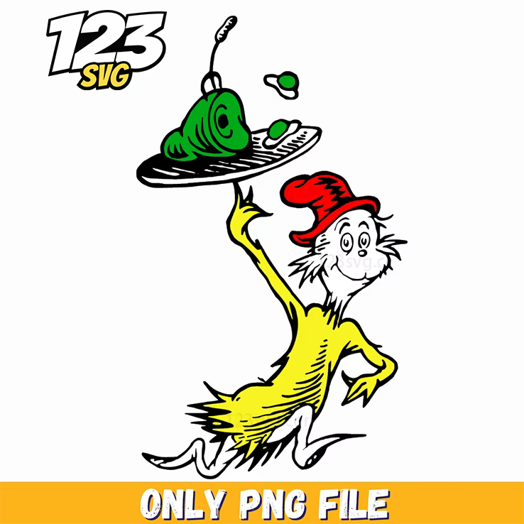 cat in the hat balancing fish dr seuss png, dr seuss characters png, dr seuss characters valentine's day png - 123SVG Store