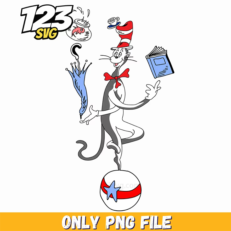 cat in the hat dancing png, dr seuss character png, christmas ornament - 123SVG Store