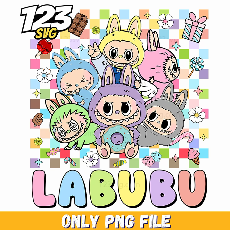checkerboard labubu collage png, labubu collage, labubu artwork - 123SVG Store