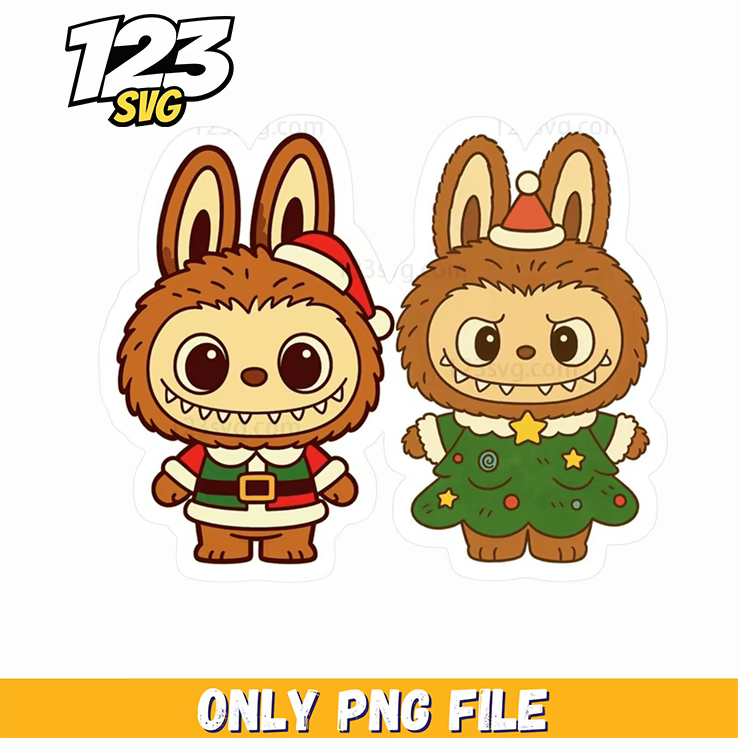 christmas bunny duo png, cartoon christmas bunny pair, cute christmas bunny friends - 123SVG Store