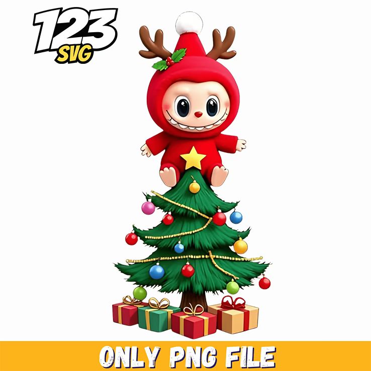 christmas tree labubu, labubu tree topper, labubu tree decoration - 123SVG Store