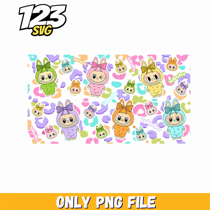 cute labubu seamless pattern png, seamless labubu print, labubu seamless pattern - 123SVG Store
