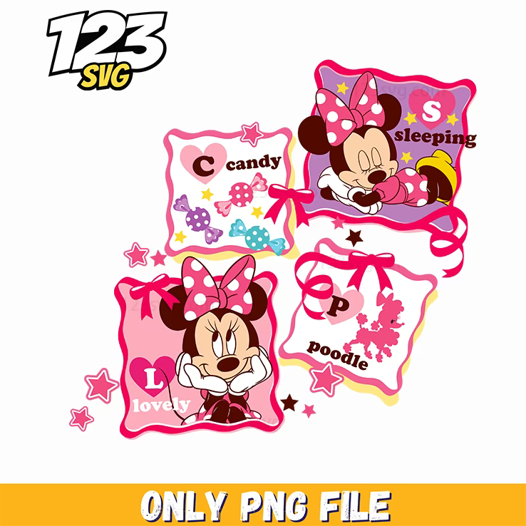 cute minnie mouse pillow png, cute minnie and disney princess png, bt21 cute characters png - 123SVG Store