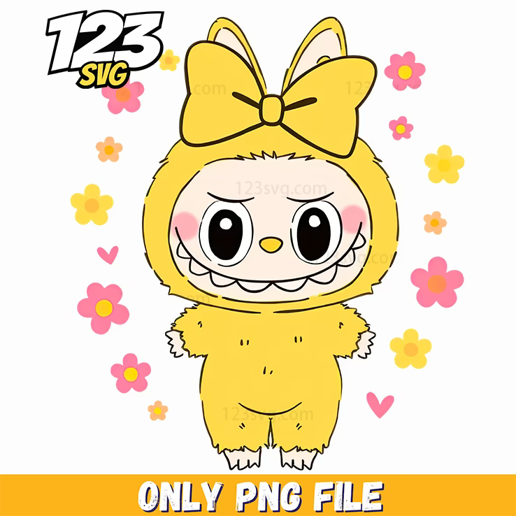 cute yellow labubu png, cute yellow labubu cute design png, have a seat yellow labubu png - 123SVG Store