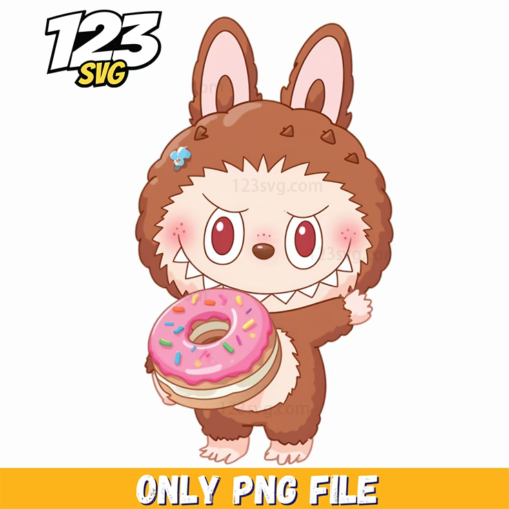 donut labubu png, labubu holiday trip png, labubu holding donut png - 123SVG Store