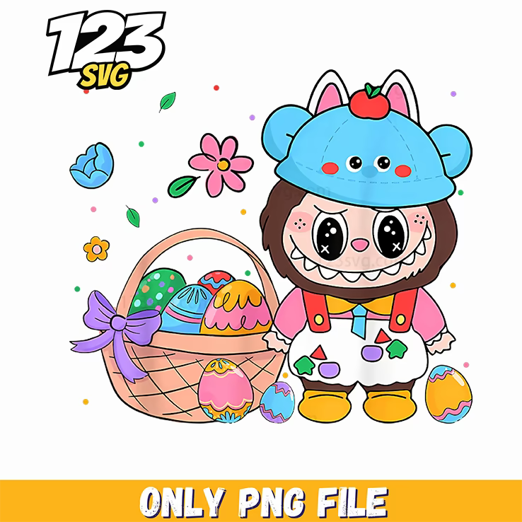 easter bunny basket labubu png, labubu easter basket basket, easter basket labubu png clip - 123SVG Store