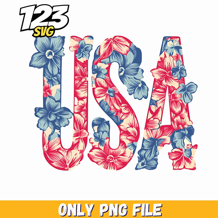 floral usa letters png, 4th july usa letters png, july usa letters png - 123SVG Store