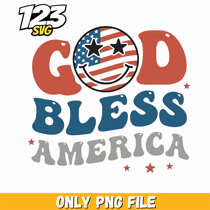 god bless america smiley face png, 4th of july, american flag colors png - 123SVG Store