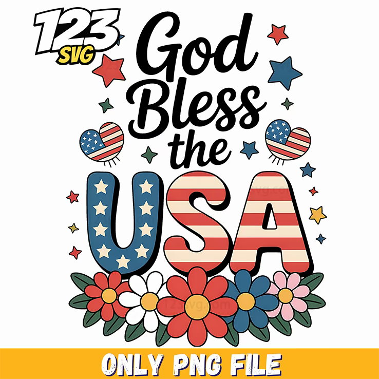 god bless the usa floral flag png, inspirational easter png, nfl teams logo png - 123SVG Store