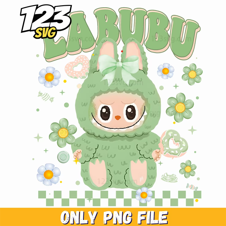 green floral labubu png, floral labubu png, labubu png images - 123SVG Store