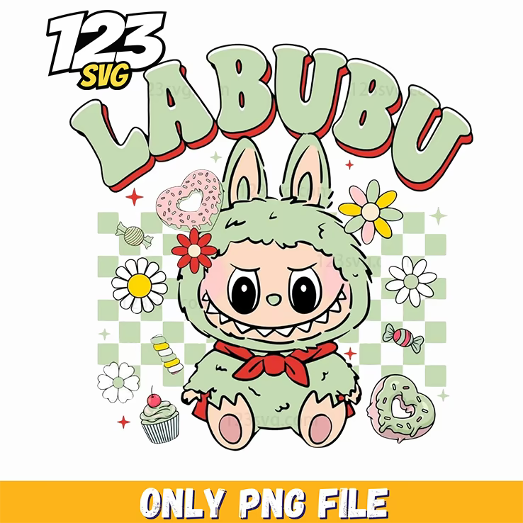 green floral retro labubu png, labubu png design, labubu floral png - 123SVG Store