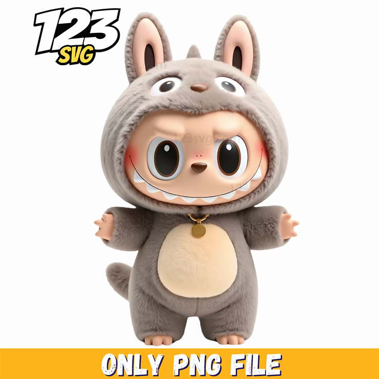 grey wolf labubu png, labubu wolf png, labubu wolf transparent - 123SVG Store