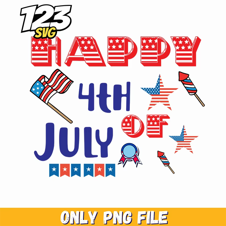 happy 4th of july flag rocket ribbon stars png, 4th of july flag png, july 4th flag and fireworks - 123SVG Store