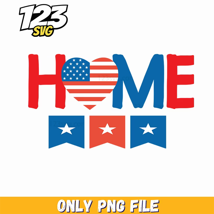 home heart stars bunting png, patriotic bunting home decor, home bunting garland string lights - 123SVG Store