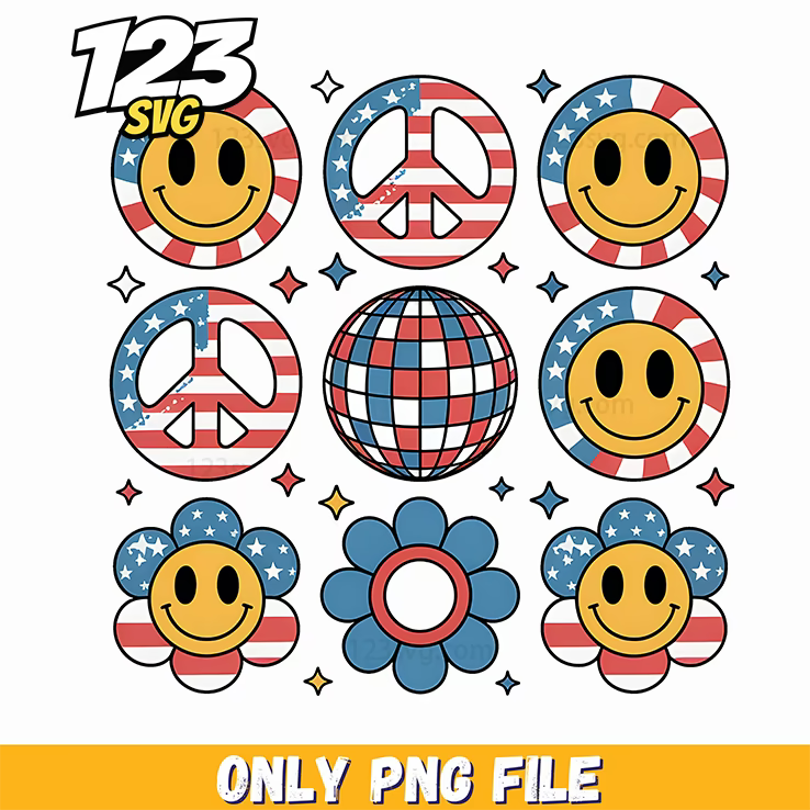 independence day smiley face flower elements png, disney flower garden png, flower design bundle png - 123SVG Store