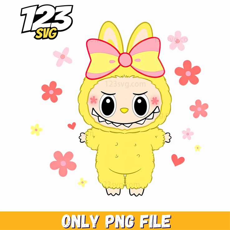 kawaii yellow labubu bow png, cute cartoon labubu bow, labubu bow png - 123SVG Store