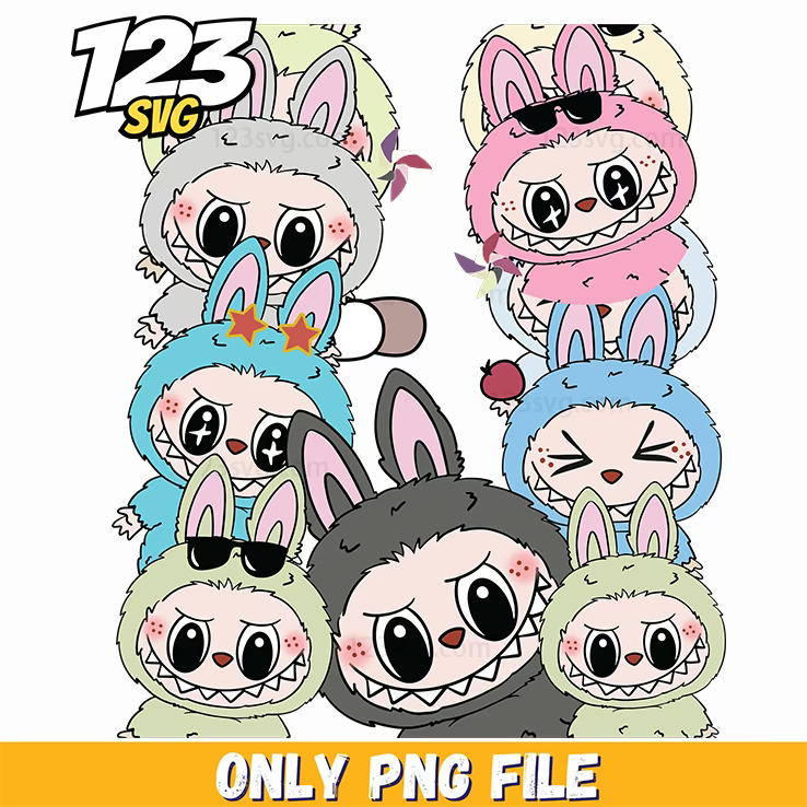 labubu crying bunny collage png, adorable crying bunny png, cute crying bunny images - 123SVG Store