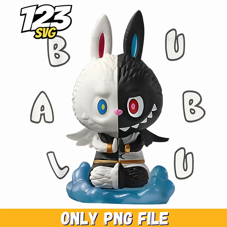 labubu half black white bunny png, bunny half black white png, white bunny half black png - 123SVG Store