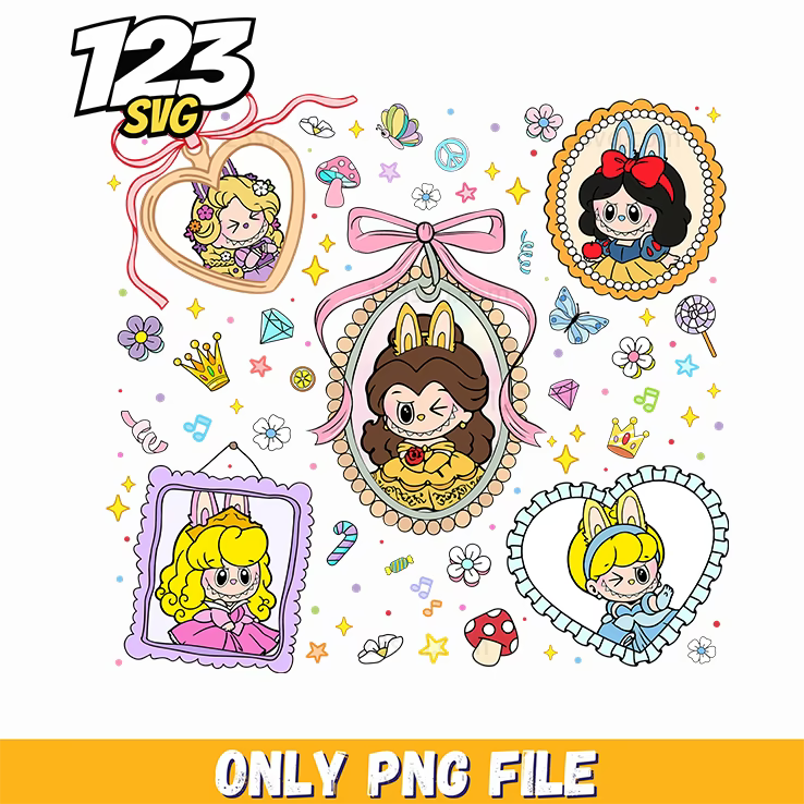 labubu princess portrait collage png, labubu princess png, princess labubu portrait - 123SVG Store