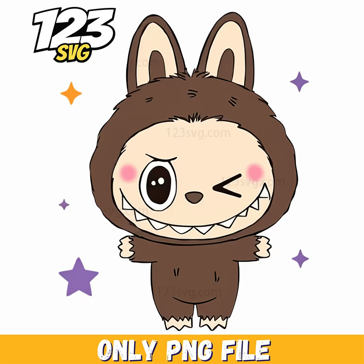 labubu wink brown bunny png, cute brown bunny png, brown bunny with bow png - 123SVG Store