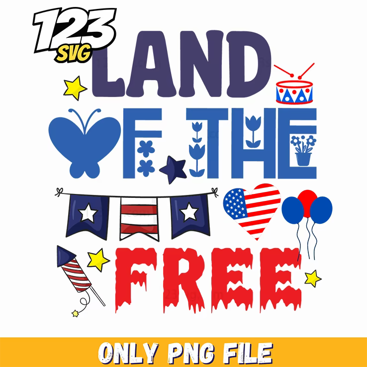 land of the free butterfly flag heart balloons drum png, free heart balloons, butterfly heart balloons - 123SVG Store