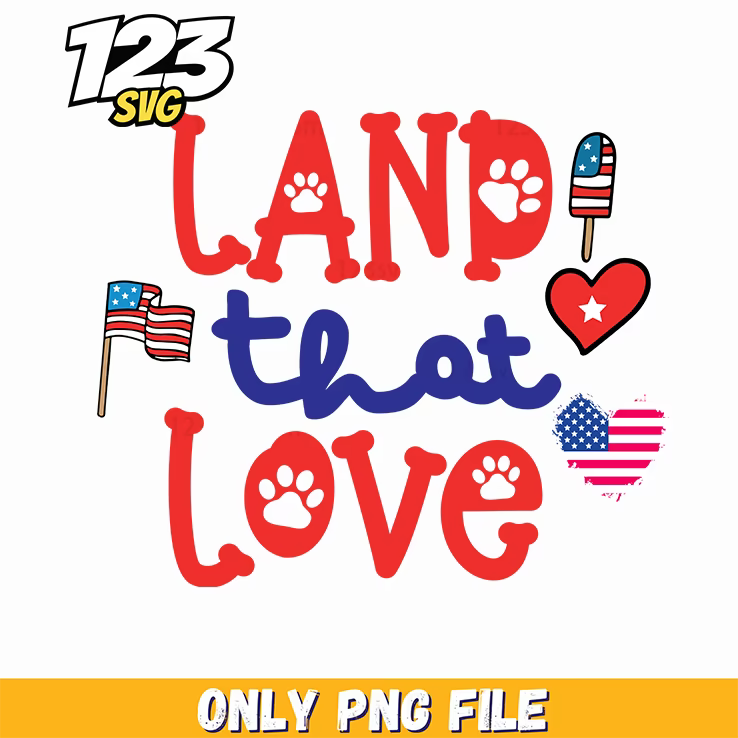 land that i love flags hearts paw prints png, land of the free and the home of the brave hearts, love hearts flags usa land - 123SVG Store