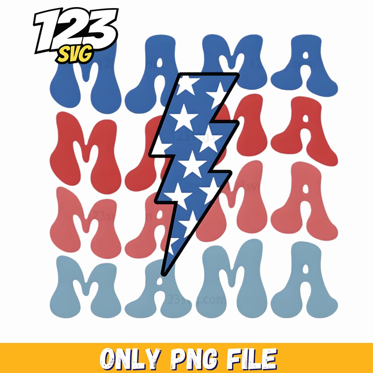 mama lightning bolt retro wavy png, retro wavy png, 90s vibe retro distressed png - 123SVG Store