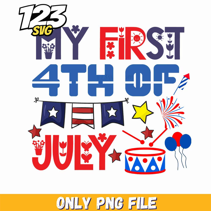 my first 4th of july bunting stars drum png, 4th of july bunting stars png, patriotic 4th of july bunting - 123SVG Store