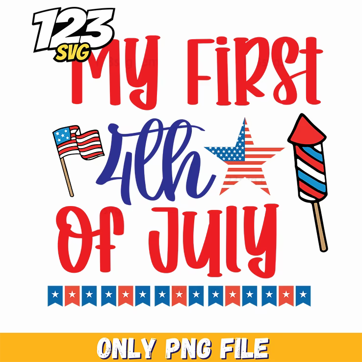 my first 4th of july flags star rocket bunting png, 4th of july bunting with stars and rockets, 4th july star and rocket bunting - 123SVG Store