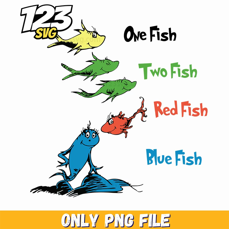 one fish two fish red fish blue fish dr seuss png, christmas season png, christmas bell png - 123SVG Store