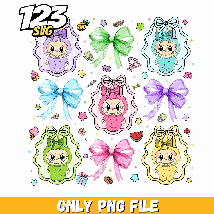 ornament ribbon labubu bundle png, labubu ornament ribbon png, ribbon labubu ornament - 123SVG Store