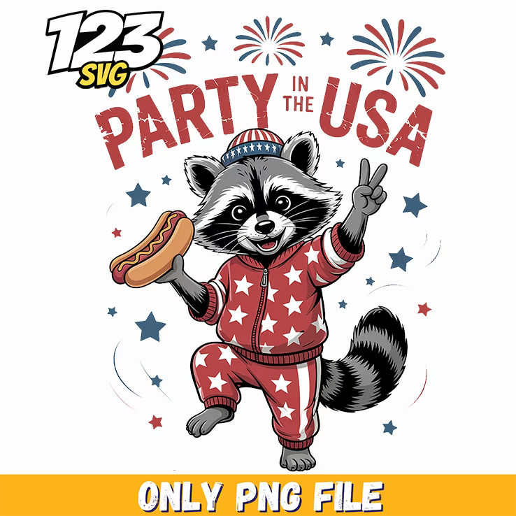 party in the usa raccoon png, cute but feral raccoon png design, cute cartoon shark svg design - 123SVG Store