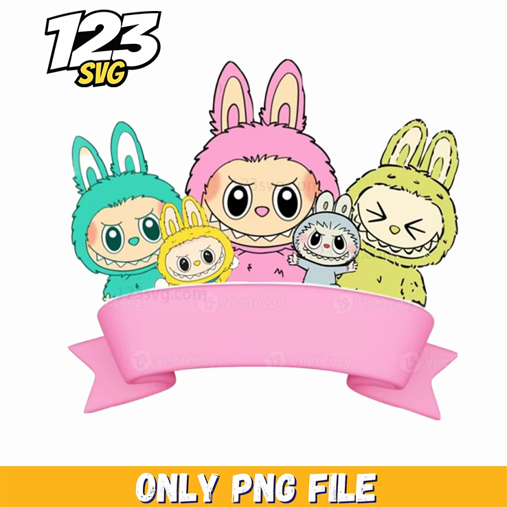 pastel bunny friends banner png, pastel bunny friends banner, bunny friends pastel banner - 123SVG Store