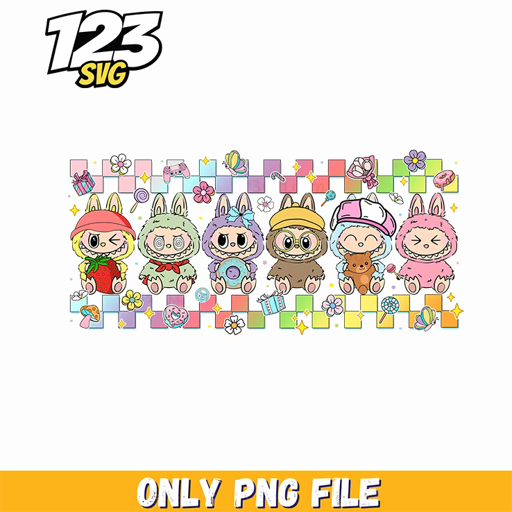 pastel checkerboard labubu border png, labubu border png, pastel labubu checkerboard border - 123SVG Store