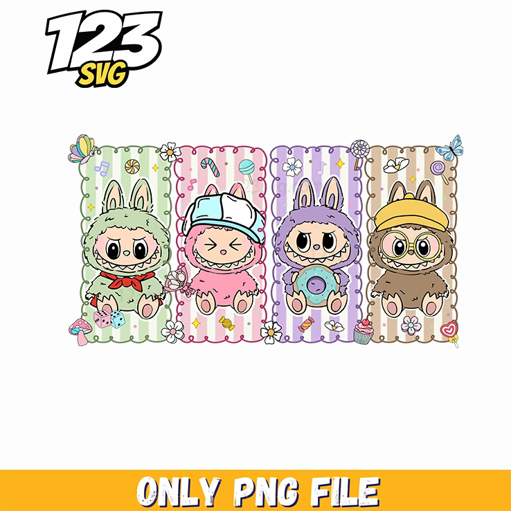 pastel striped labubu collage png, pastel labubu png, labubu pastel collage - 123SVG Store