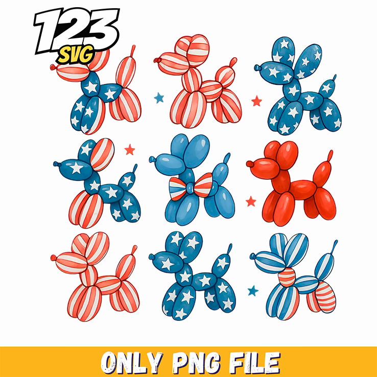 patriotic balloon dogs scattered pattern png, balloon dog scattered pattern, balloon dog easter design - 123SVG Store