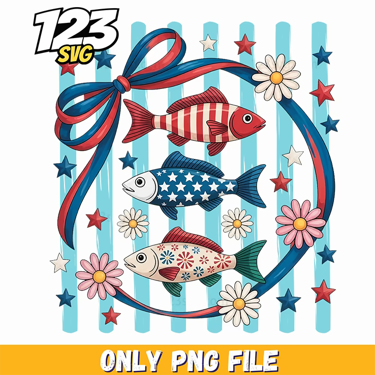 patriotic fish striped gingham pattern png, 4th july svg, funny png - 123SVG Store