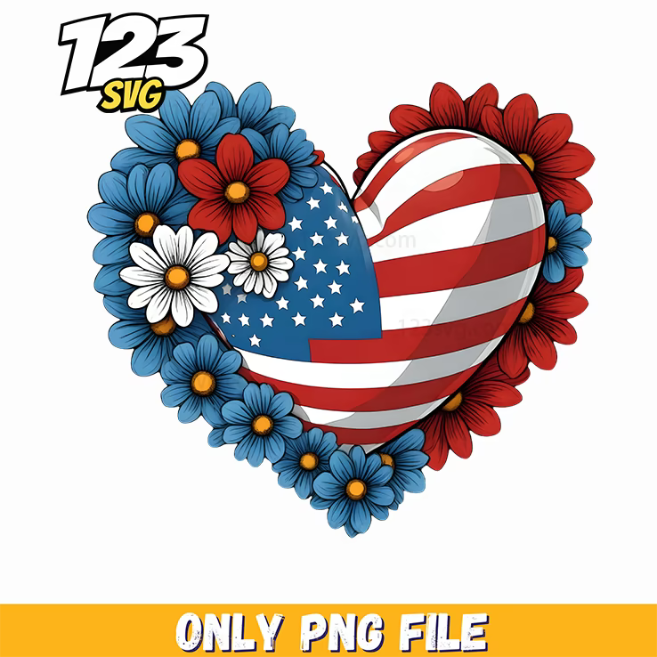 patriotic flag heart flower border png, america flag, charlie kirk book png - 123SVG Store