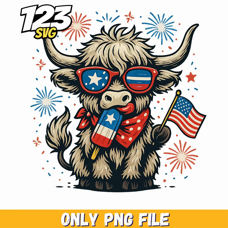 patriotic highland cow png, patriotic highland cow png digital download, patriotic highland cow png merica design - 123SVG Store