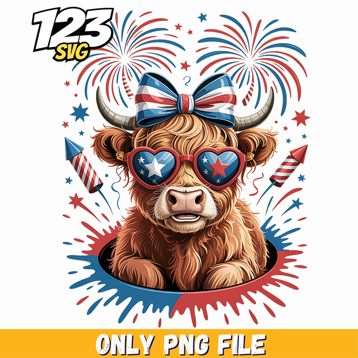 patriotic highland cow star glasses png, christmas demon hunter png, demon hunter png - 123SVG Store