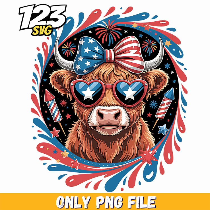 patriotic highland cow stars sunglasses png, highland cow stars, highland cow png - 123SVG Store